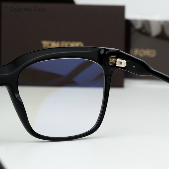 Tom Ford Women Eyeglasses Shiny Black Blue Block Square FT5768-B 001 BRAND NEW - Picture 7 of 8